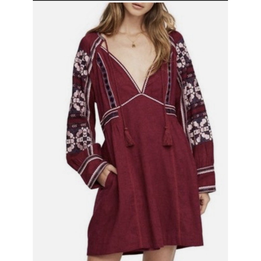 Free People Dress XS Purple All My Life Mini Embroidered Boho Festival 148$ NWT